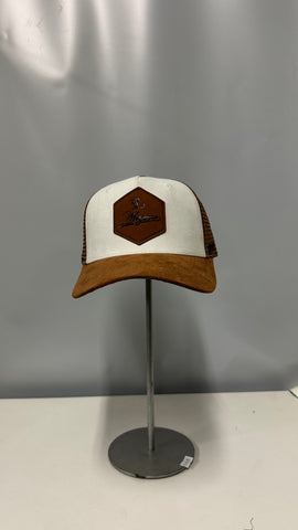 London Majors Tan/White Suede - Leather Logo Hat
